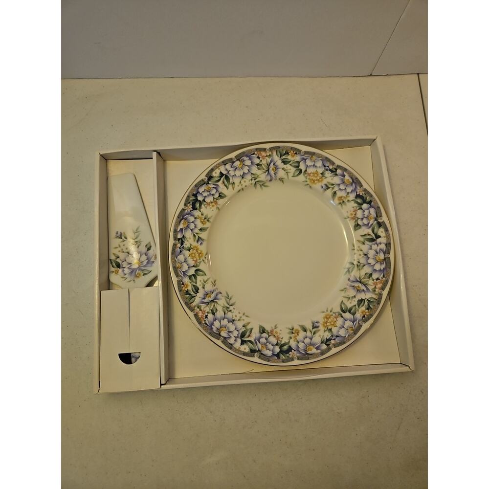 Vintage Andrea By Sadek Donna Floral Cake Plate w/Server Set - Made in Japan